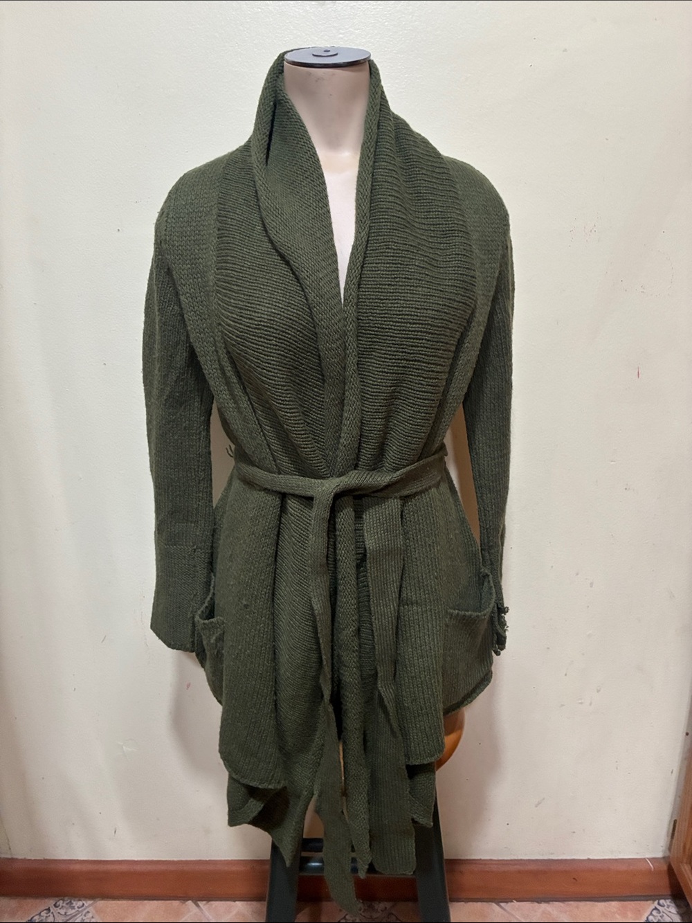Anthropologie - sparrow Olive Green Belted Shawl Cardigan